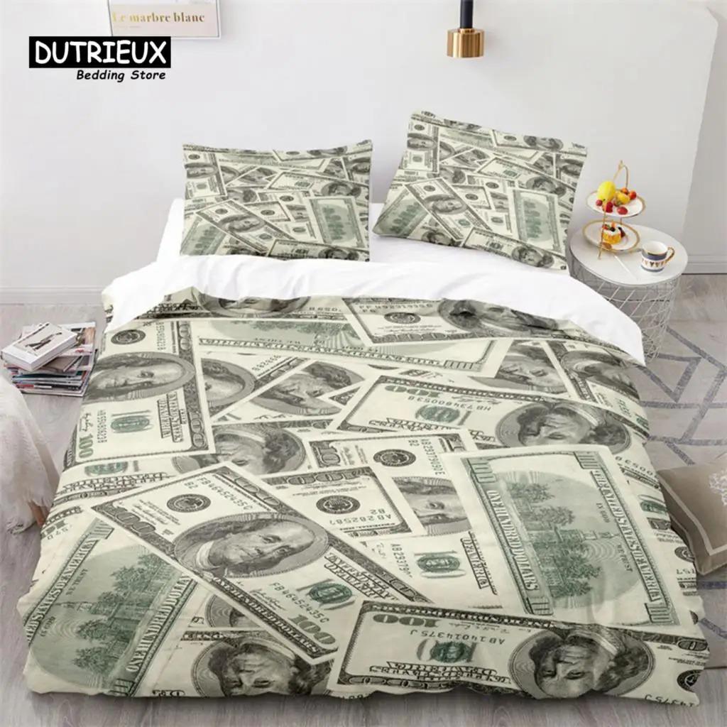 Money Bedding Set Microfiber Dollar Bills of United States Print Duvet Cover Twin King Queen Size For Kids Adults Bedroom Decor
