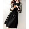 Autumn dress 2025 new autumn loose version splicing skirt long sleeve tether waist thin dress