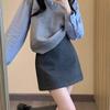 Women's High-Waisted Woolen A-Line Skirt - Gray/Black, 2024 Autumn/Winter Collection