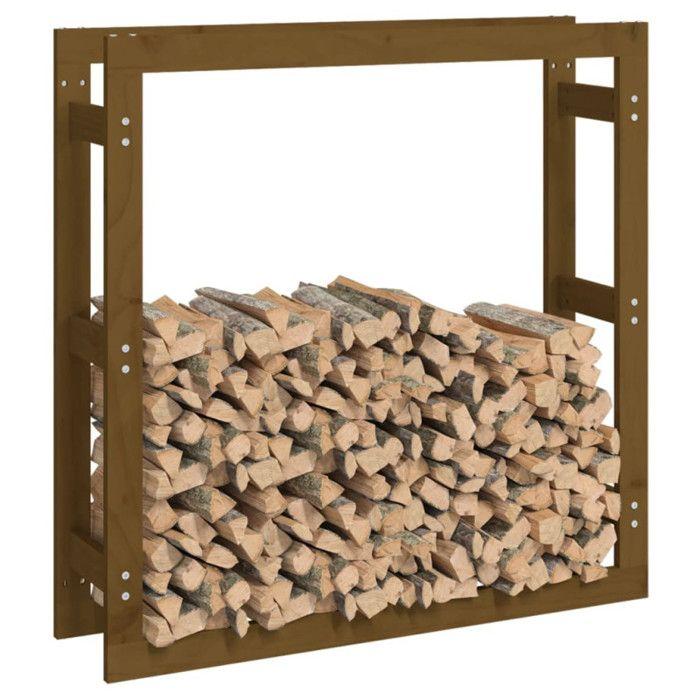 Support de bois de chauffage - Marron miel - 100x25x100 cm - Bois massif - Rangement - Mixte