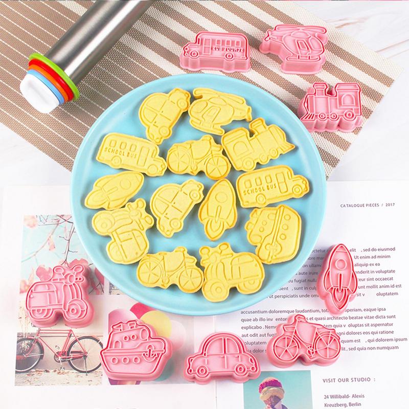 Travel Theme Cookie Cutter 8X Cartoon Cookie Embossing Dies Cake Decorating Tools Pastry Stamp For Homemade Snacks