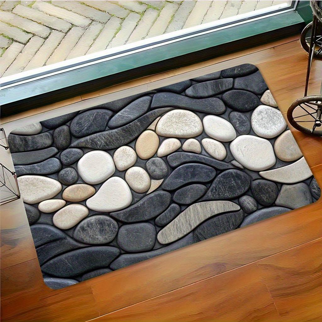 3D Pebble Pattern Carpet Mat Black Gold Stone Design Anti Slip Floor Carpet Suitable for Living Room Bedroom and Home Decoration