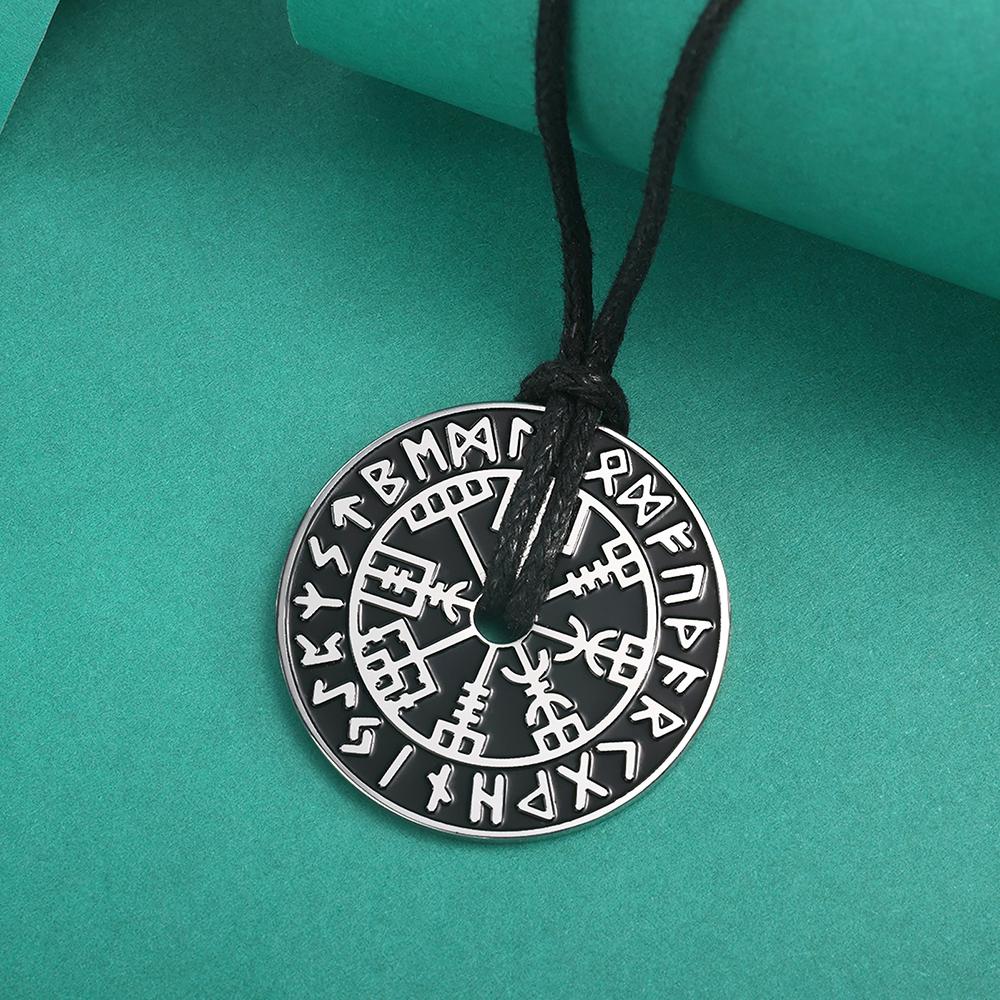 Dawapara Vegvisir Compass Necklace Double Sides Icelandic Strength Protection Amulet Stainless Steel Jewelry