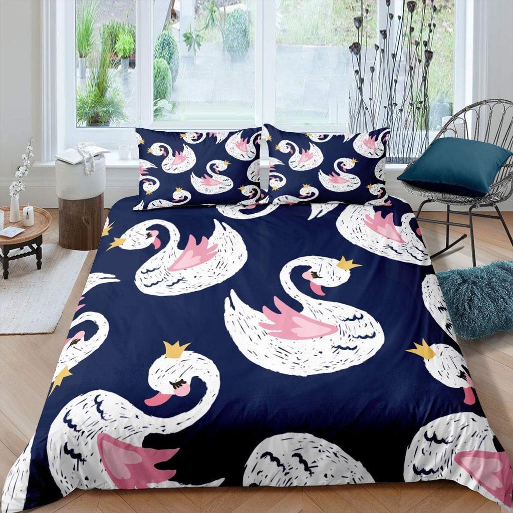 Swan Bedding Collection Romantic Flowers Duvet Cover King Birds Wildlife Quilt Cover For Couple Lady Man Wedding Festival Party Decor
