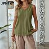 JPNTKY Women's Fashion Casual Solid Color Print Sleeveless V-Neck Blouses & Shirts