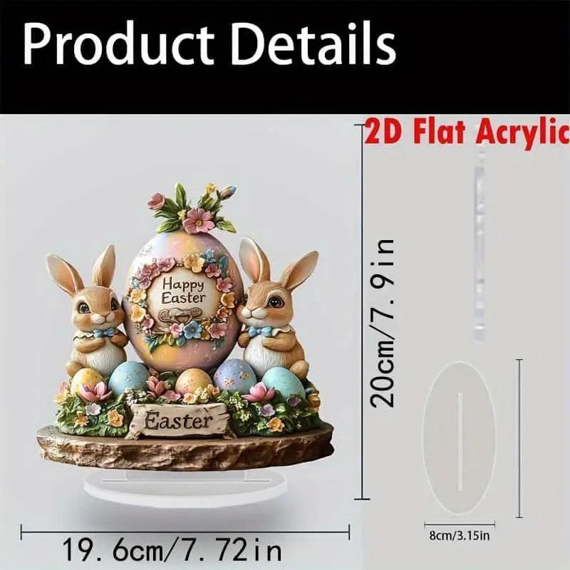 Easter Bunny Ornament Flat Acrylic Ornament Rabbit House Single Desktop Home Office Garden Ornament Yard Decoration Gift
