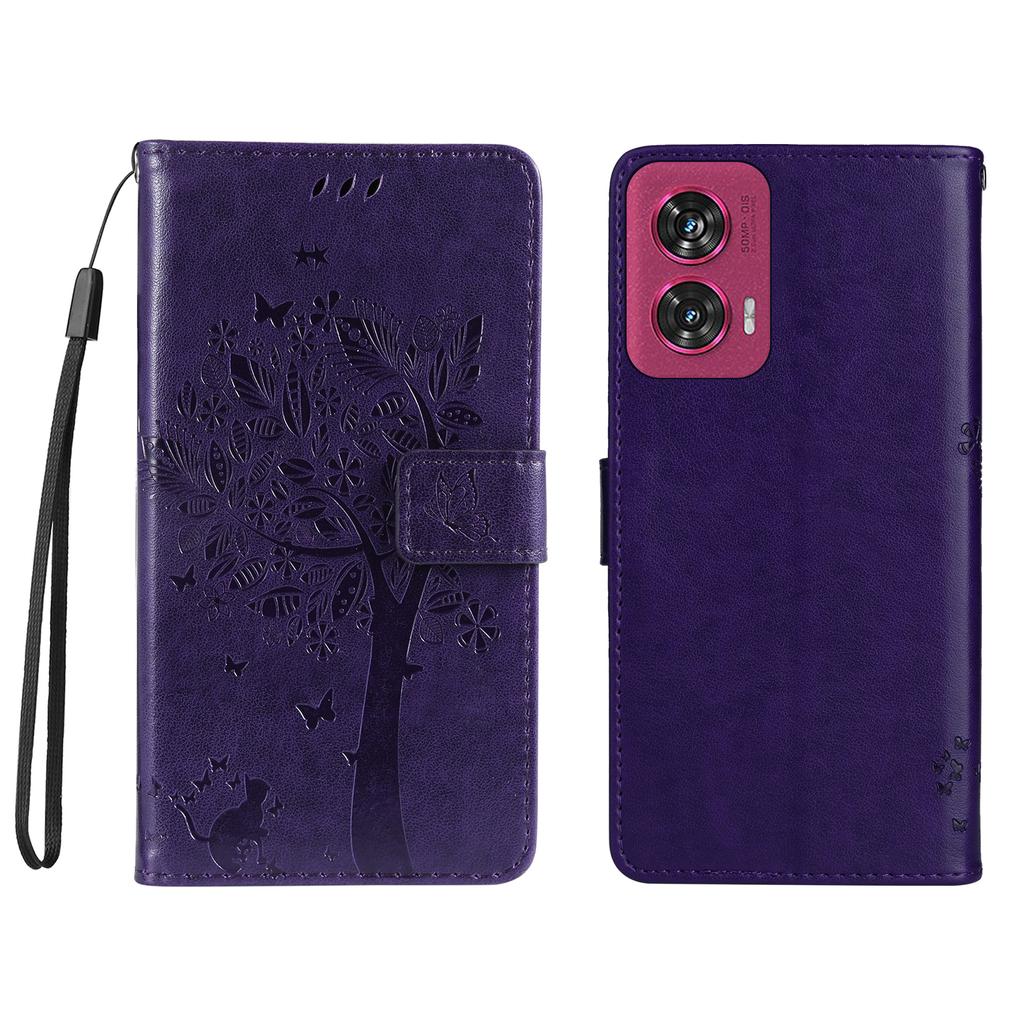 For Motorola Edge 50 Fusion 5G Phone Case with Stand Cat Tree Pattern Leather Wallet Mobile Cover