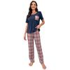 Sommer lässiger Stil Damen Loungewear gestrickte Baumwolle Karomuster Taschen kurze Ärmel Hose Pyjama Anzug Damen