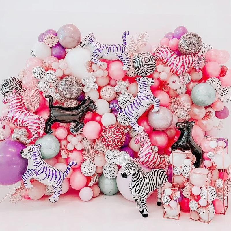 Children'S Birthday Balloon Zebra Pattern Decoration Scene Arrangement Arch Round Animal Pattern Balloon 100Pcs/Bag