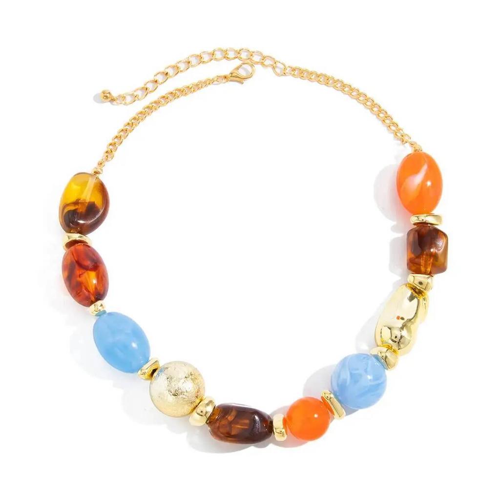 SHIXIN Bohemian Summer New Colored Resin Beaded Beaded Chokers Necklaces Women Vintage Elegant Adjustable Clavicle Chain Jewelry