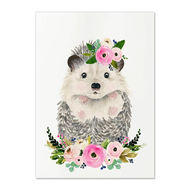 

Животное пятнистый олень енот ежик в цветах детские постеры и принты настенное искусство холст картины настенные картины декор детской комнаты без рамки 21*30cm No Frame