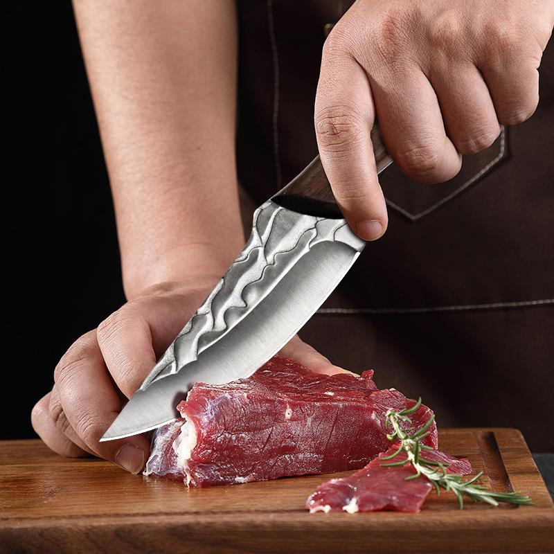 Ring Knife Kitchen Hand Knife Meat Knife Fruit Knife Barbecue Eating Pig Beef and Mutton Knife Portable Knife with Wooden Handle