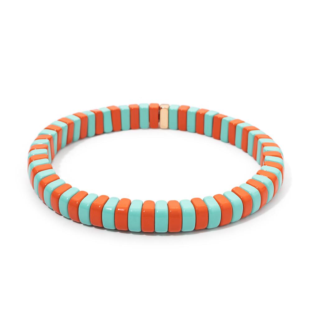 New Fashion Deil Eye Enamel Bangle for Women Colorful Beaded Boho Rectangle Shape Hand Accessory