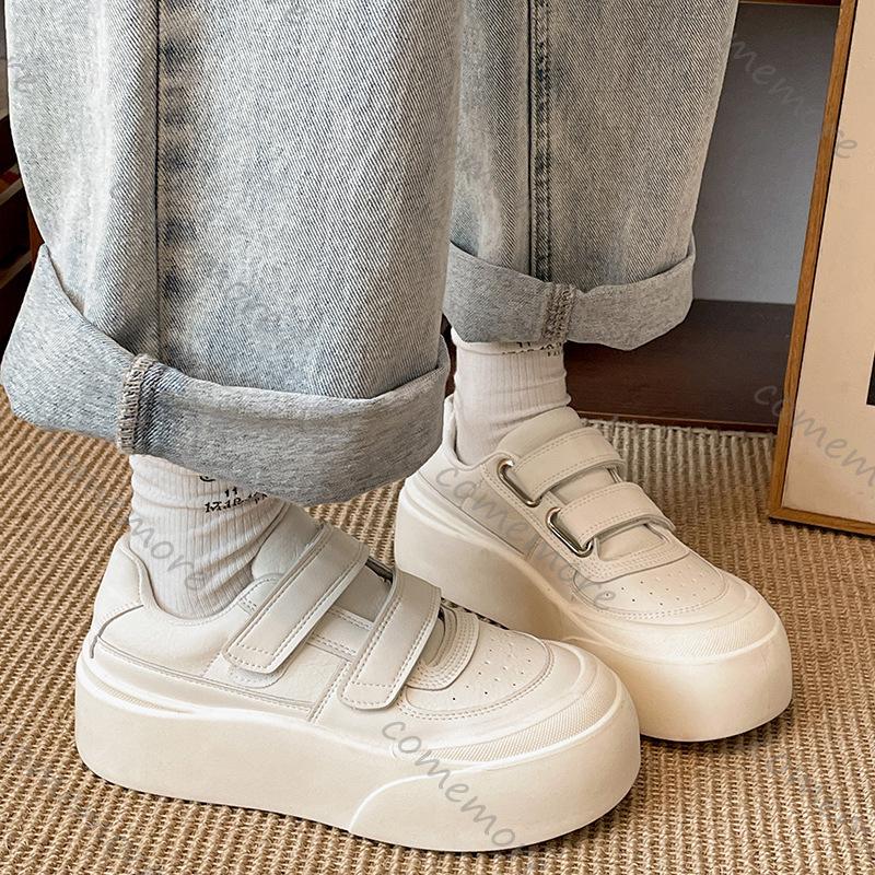 Fashion Comemore Women's Fashionable Round-Toe Thick-Sole White Sneakers Spring Autumn Height-Increasing Platform Board Shoes for Women