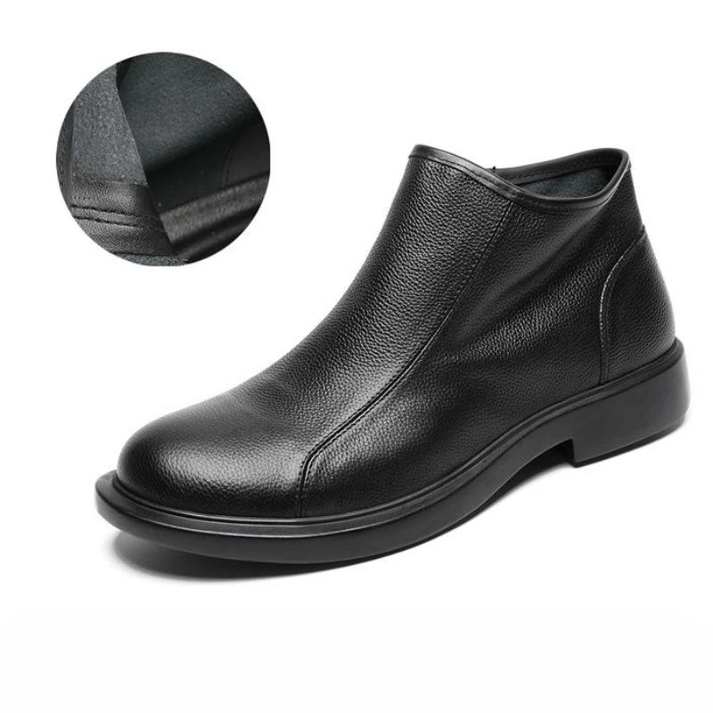 

Autumn Winter New Genuine Leather Men s Mid Height Chelsea Boots Casual Zipper First Layer Cowhide Mature Style Footwear 45