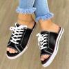 Summer New Women's Shoes Denim Flat Slippers Women's Lace-up Fabric Slippers Women's Direct Sales