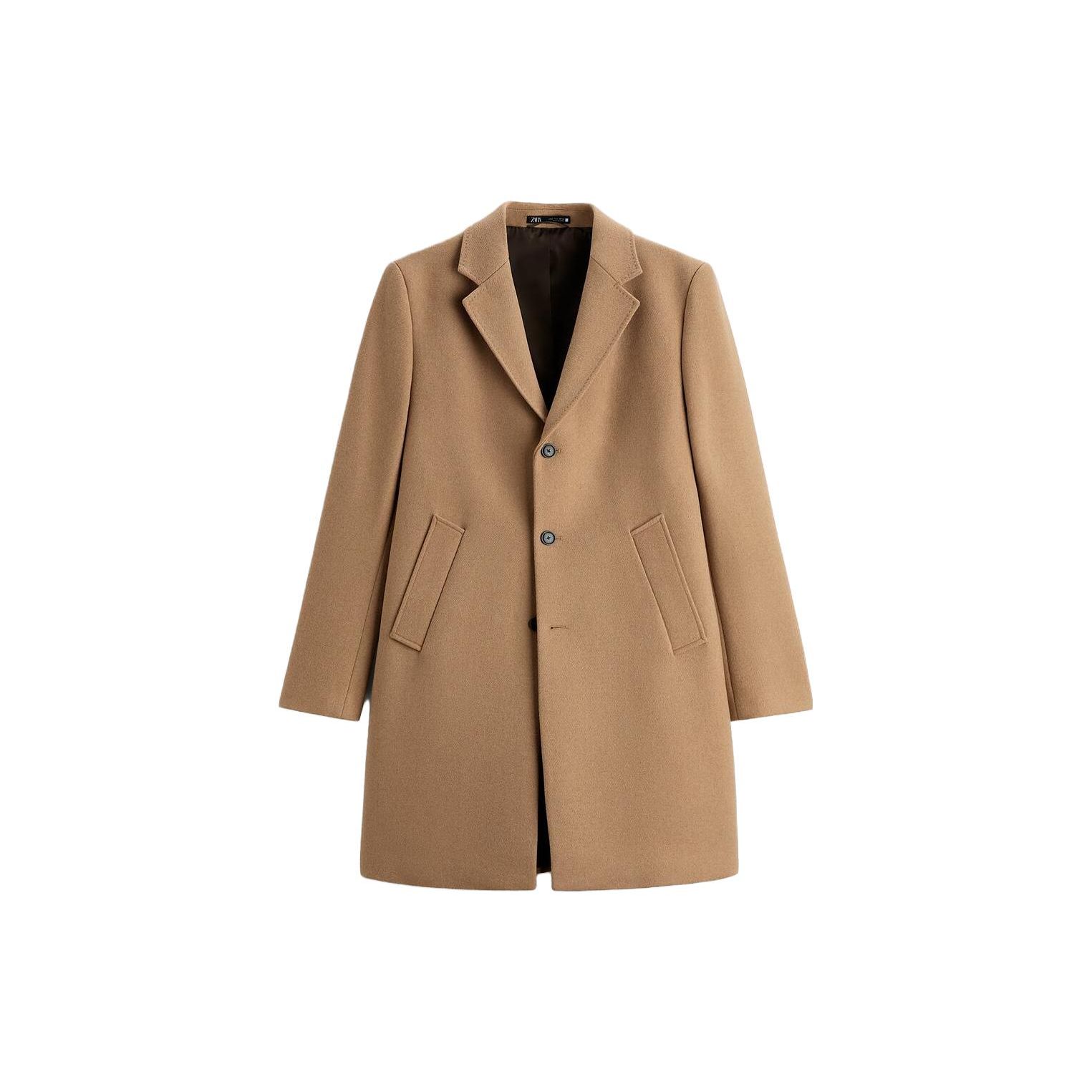 

Zara Solid Color Mid-Length Wool Coat Men coats Brown 09621410704 XL