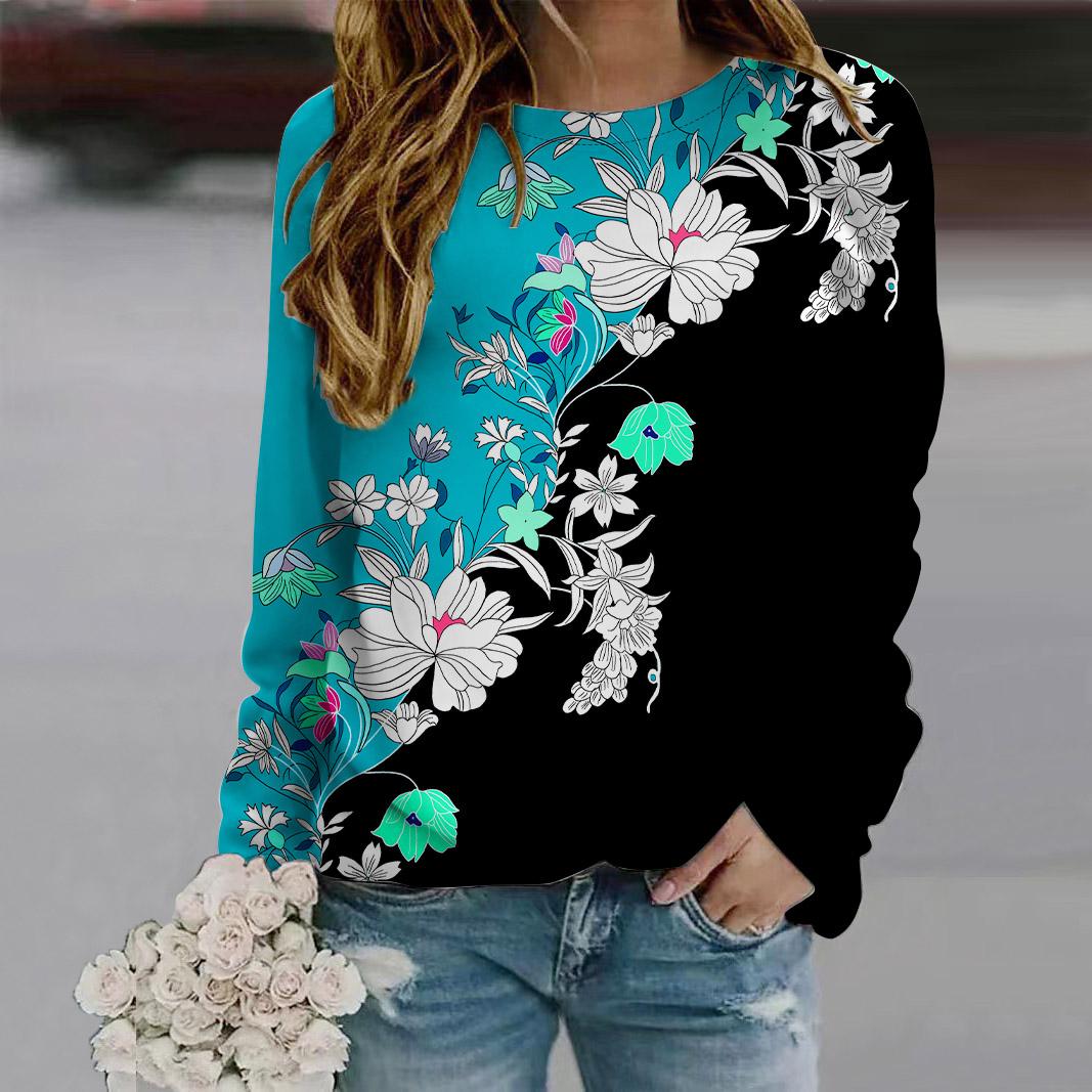 Осенняя женская модная футболка с круглым вырезом и длинным рукавом — фото 3