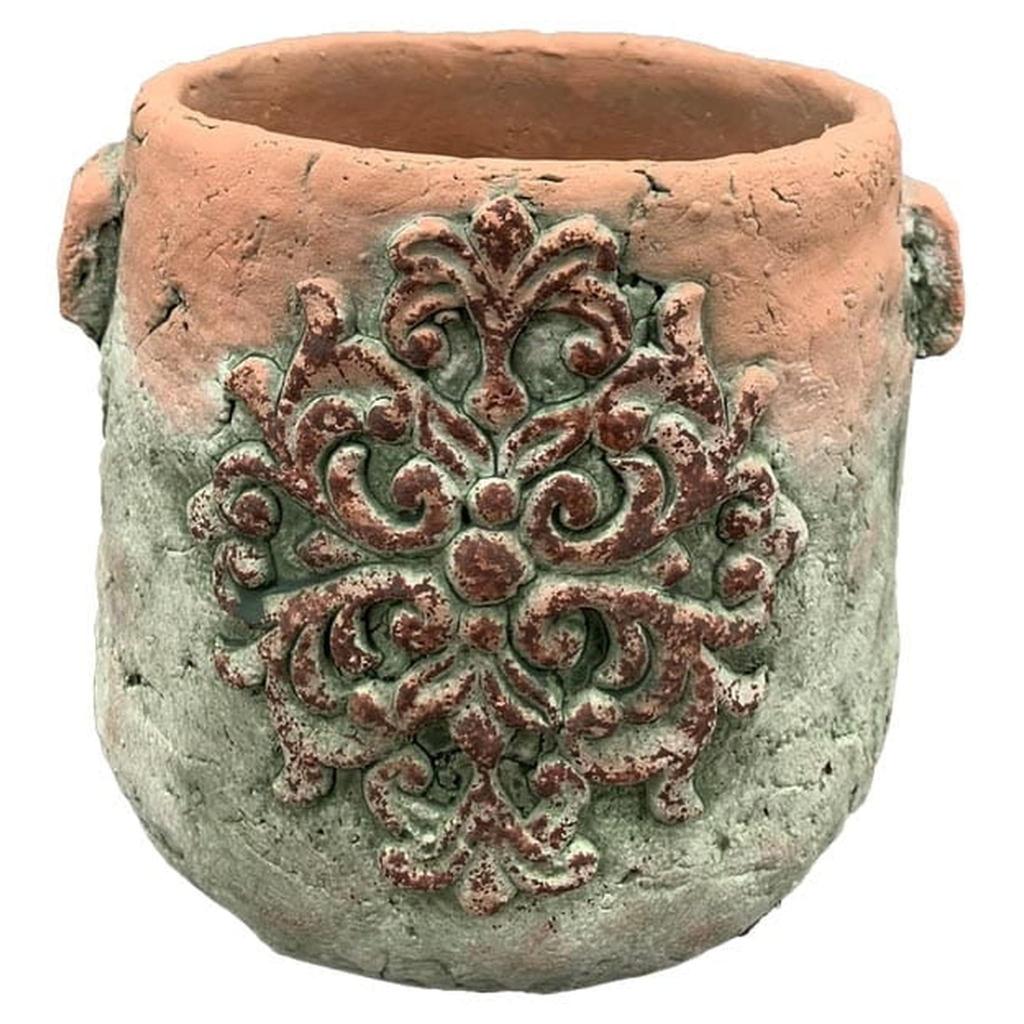 Concrete Flower Pot with Ornament Rustic Garden Decoration