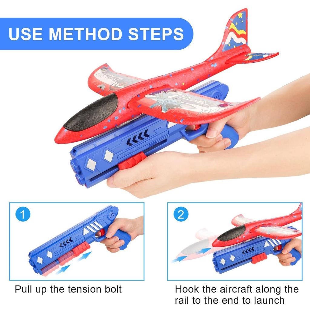 Airplane Launcher Toys, 2 Pcs Foam Catapult Glider Plane with Launcher Airplane Toy, Hand Throw Flying Bubble Airplane Toys for Kids 6-12 Years Old