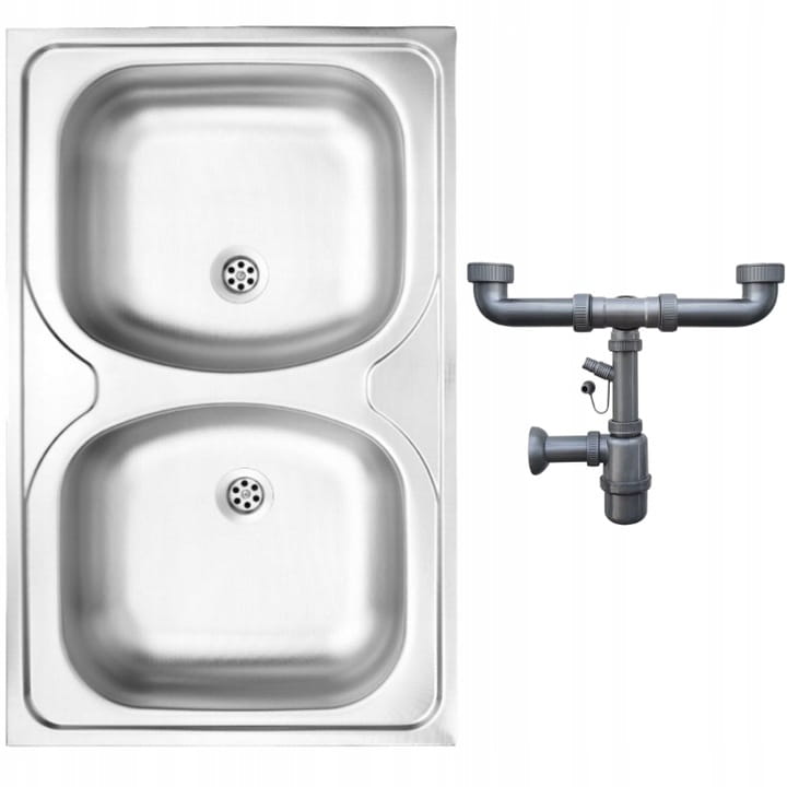 2-bowl steel overlay sink 80x50 satin with Apollo siphon