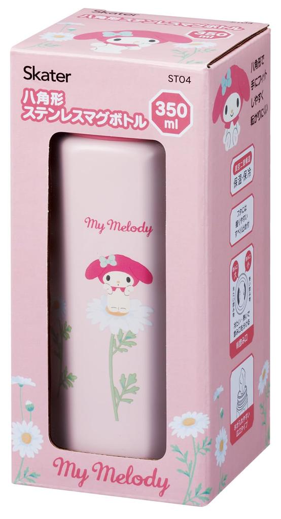 Skater Stainless Steel Mug Easy To Octagonal Hot My Flower Bottle, 350ml, Hold, Shape, Insulated, & Cold, Melody, Language, Sanrio, STO4-A