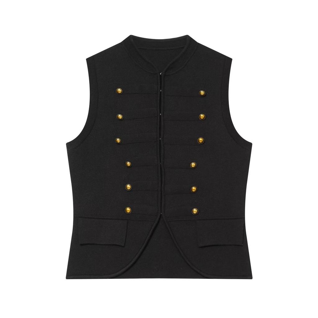 European and American Style, New Women's Clothing, Sleeveless Round Neck Casual Knot Buckle Knitted Vest 5536030