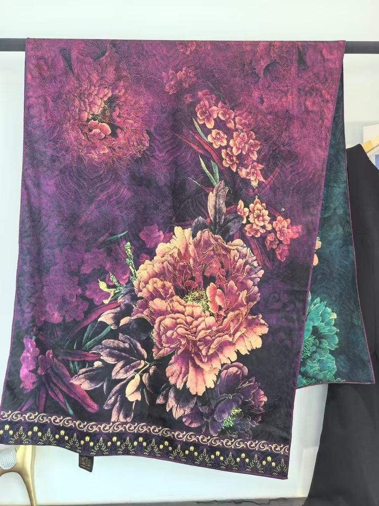 Hangzhou Silk Fragrant Cloud Yarn Silk Scarf Two-Color Double-Sided Printing Scarf Handmade Curling Women'S Shawl National Style Printing