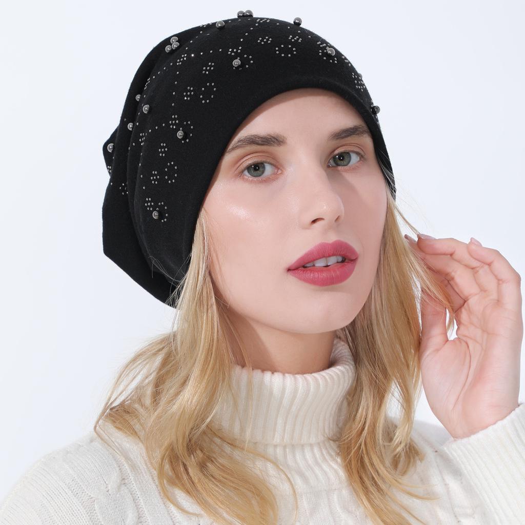 Neue frauen doppelschicht heißer diamant perlen pullover kappe herbst und winter mode alle-spiel warme mütze