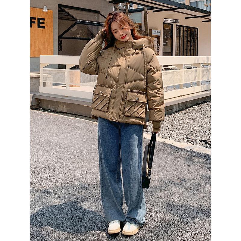 Large Size Women's Clothing Autumn and Winter Loose Casual Hooded Tooling Jacket Short Down Cotton Jacket