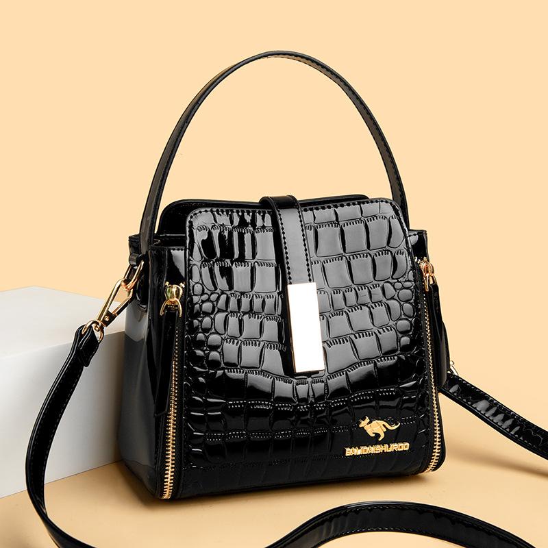 Bucket Bag, Crocodile Pattern Middle-aged and Elderly Women's Bag, Single-shoulder Crossbody Bag, Hand-held Mother's Bag