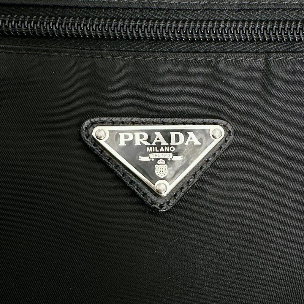 Prada Diagonally Hung Triangle Logo Shoulder Bag Nylon Black Unisex Used