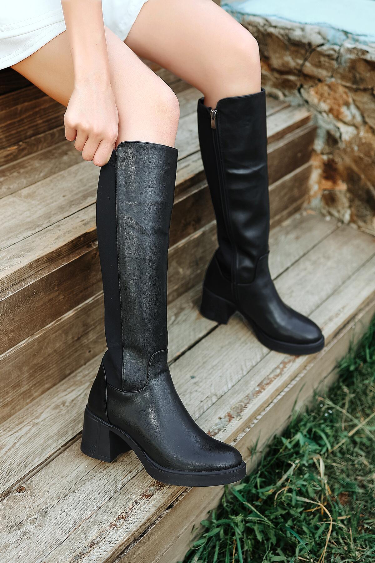 

Женские модные стильные сапоги до колена на коротком каблуке специального дизайна 37