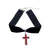 Gothic Punk Irregular Cross Pendant Necklace with Black Velvet Choker