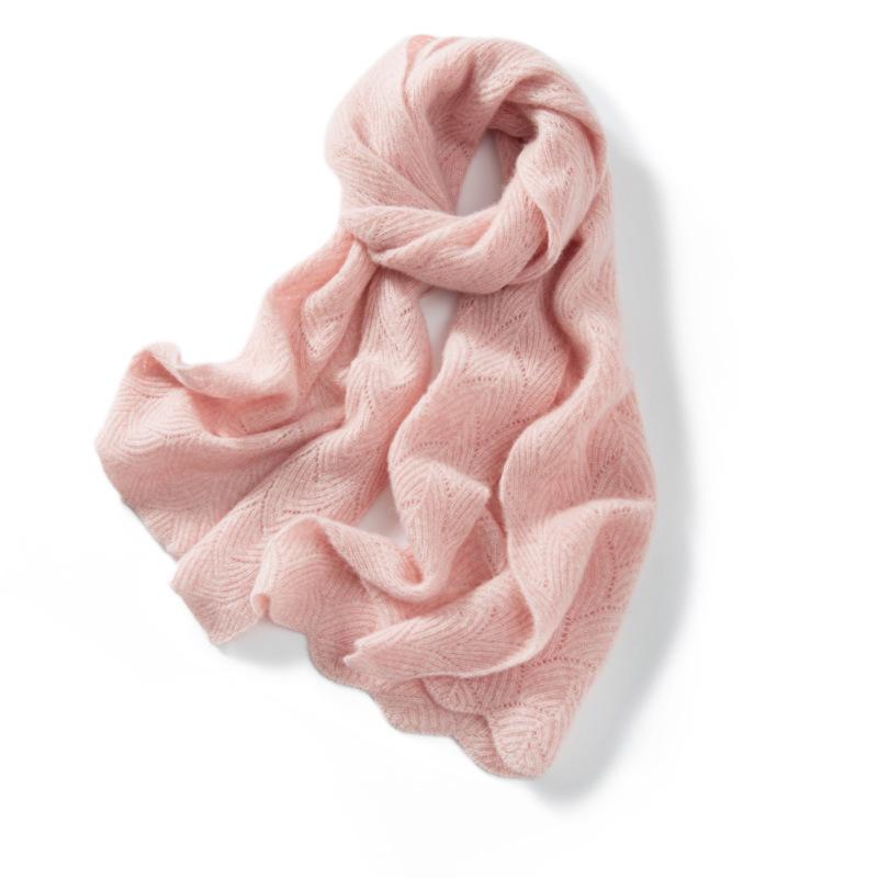 Korean Style Women's 100% Cashmere Hollow Crochet Knit Scarf Shawl - Warm, Versatile Autumn Winter Accessory