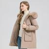 Mid Length Hooded Parka Coat Women's Winter Fur-Lined Coated Warm Cotton Coat