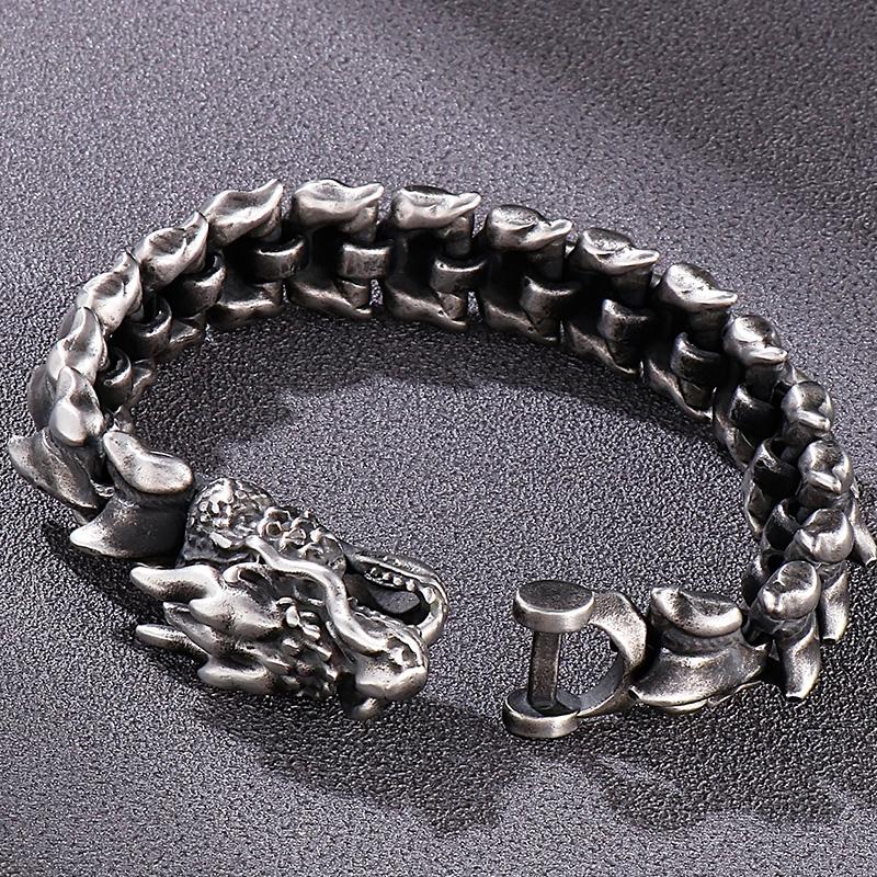 16MM 8.3" Dragon Keel Link Chain Hand Bracelet for Men Brushed Cast Metal Stainless Steel Jewelry Birthday Gifts for Boyfriend
