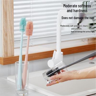Long-Handled Silicone Kitchen Cleaning Brush for Cups and Teacups