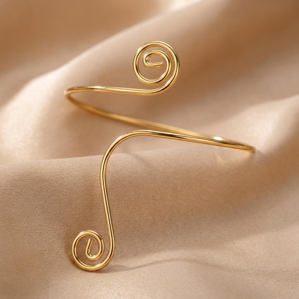 Creative Geometric Line Spiral Heart Arm Cuff Bracelets for Women Water Drop Stone Pendant Open Armlet Aesthetic Jewelry