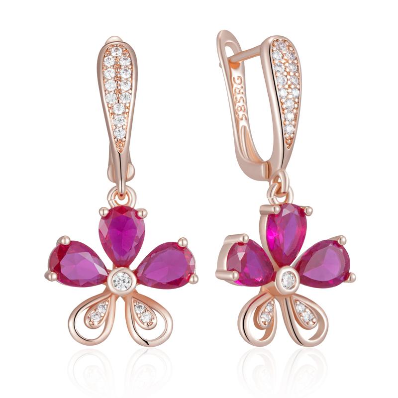 

Red Natural Zircon Drop Earrings For Women Fashion Rose Gold Color Crystal Flower Accessories Fine Daily Jewelry
