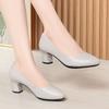 Women's Black Medium Heel Interview Dress Professional Shoes Suit Leather Shoes Large Size Single Shoes Women's Shoes