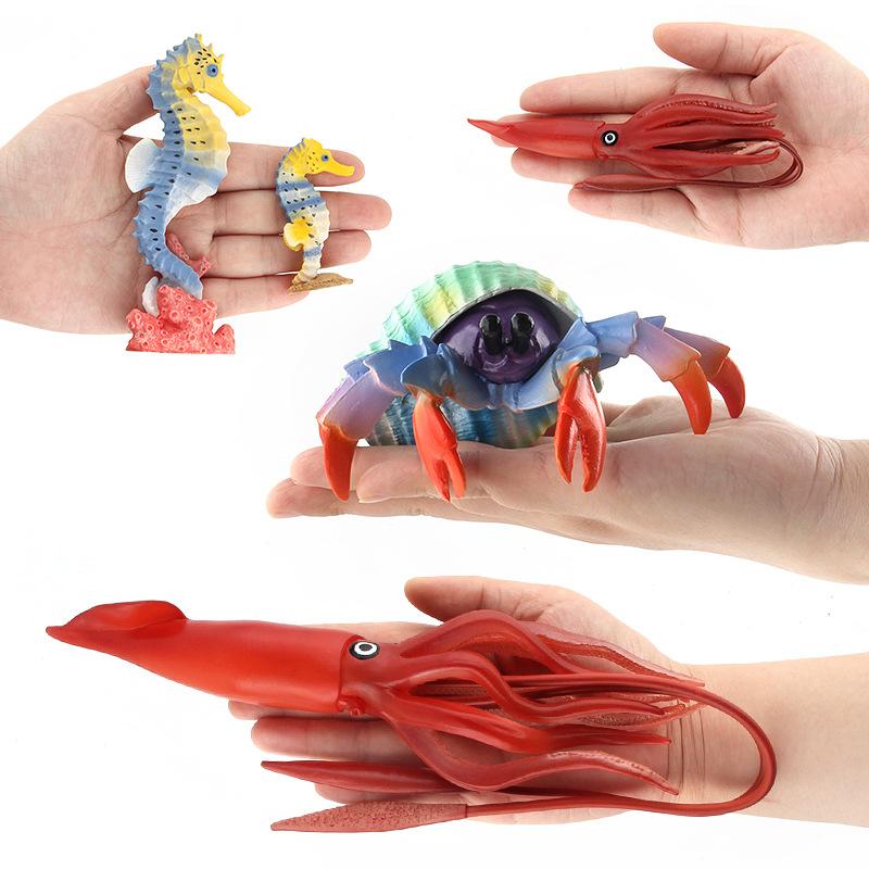 Color Version Of Simulation Animal Marine Life Animal Model Toy Squid Hermit Crab Seahorse Zebra Shark Model