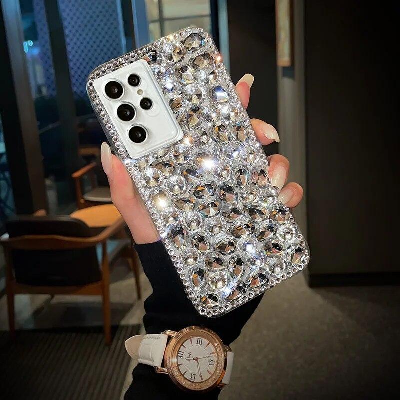 Luxury Diamond ShockProof Silicon Phone Case for Samsung S24Ultra S23 S22 S21 S20 Note 20Ultra A73 A54 A05s A04e A03 A15 A25 A24 A12 Protective Cover