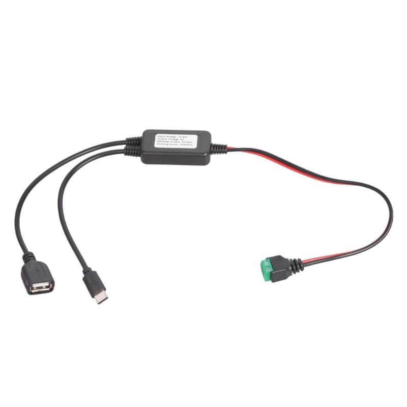 Modul konvertoru 12V/24V na 5V Napájecí adaptér Kabel 2pinový Bezsvařovací svorka k USB/Type C Step-down nabíjecí kabel