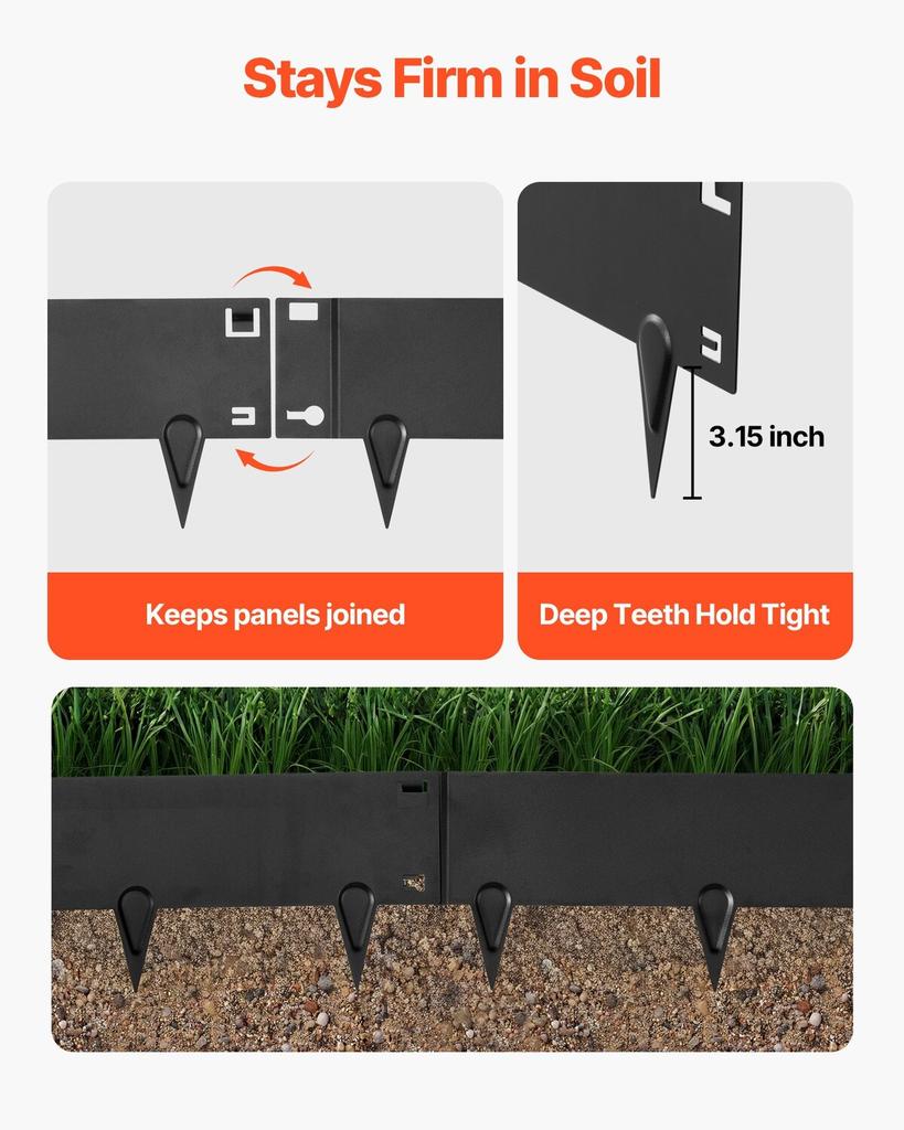 Galvanized Steel Landscape Edging, 6-Pack 1016 X 207 Mm Metal Edging for Landscaping with Gloves, Easy-to-Install, Heavy Duty Metal Garden Edge Border