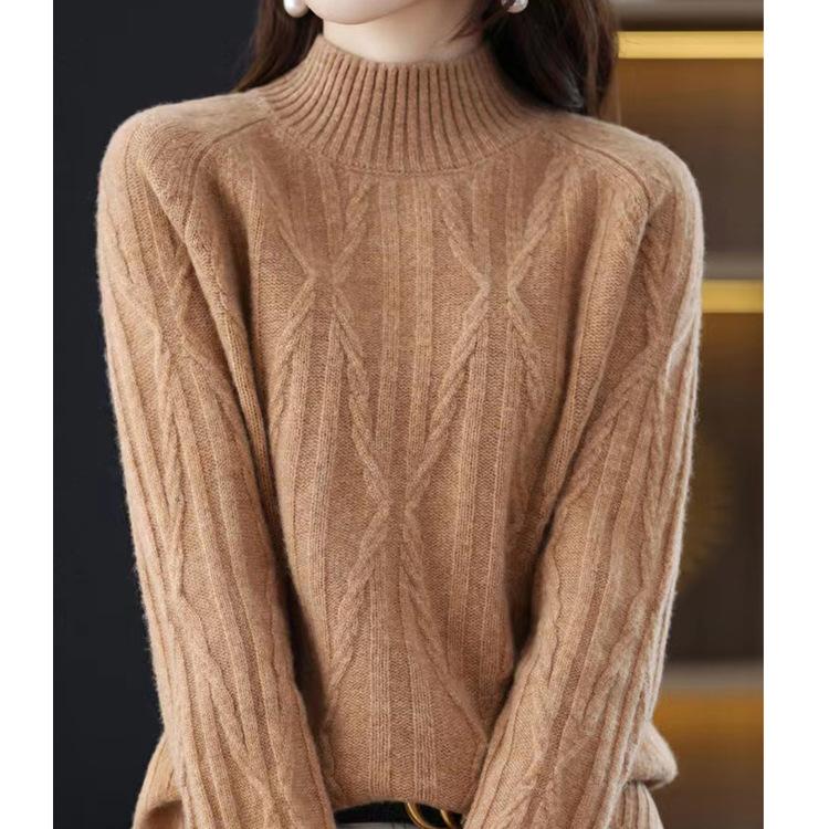 Women's Semi High Neck Sweater Base Sweater Autumn and Winter New Style Pullover Knitted Sweater for Women