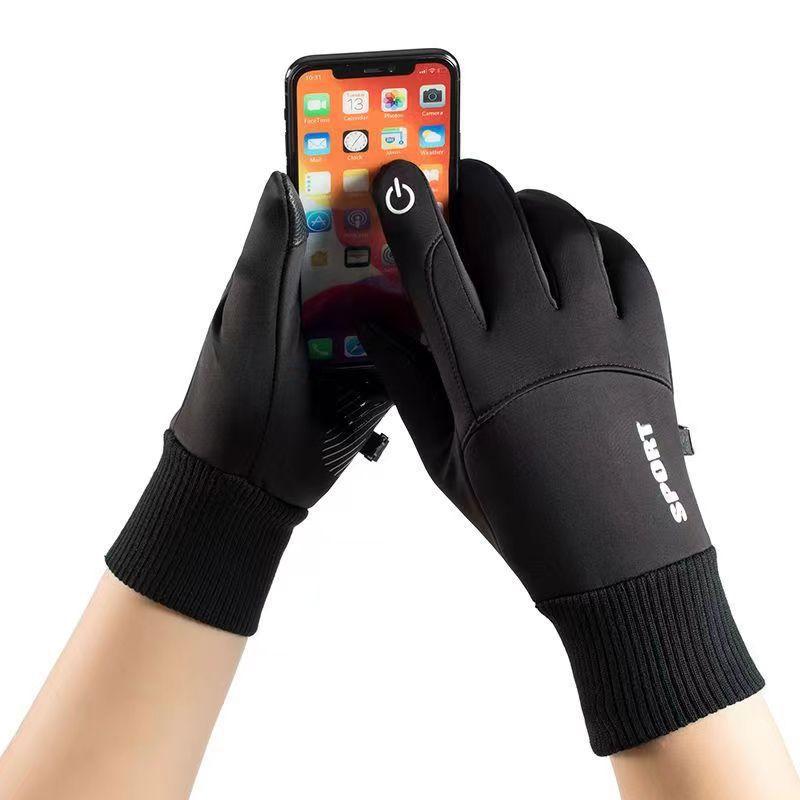 1Pair Men Winter Warm Full Fingers Waterproof Cycling Outdoor Sports Running Motorcycle Ski Touch Screen Fleece Gloves.