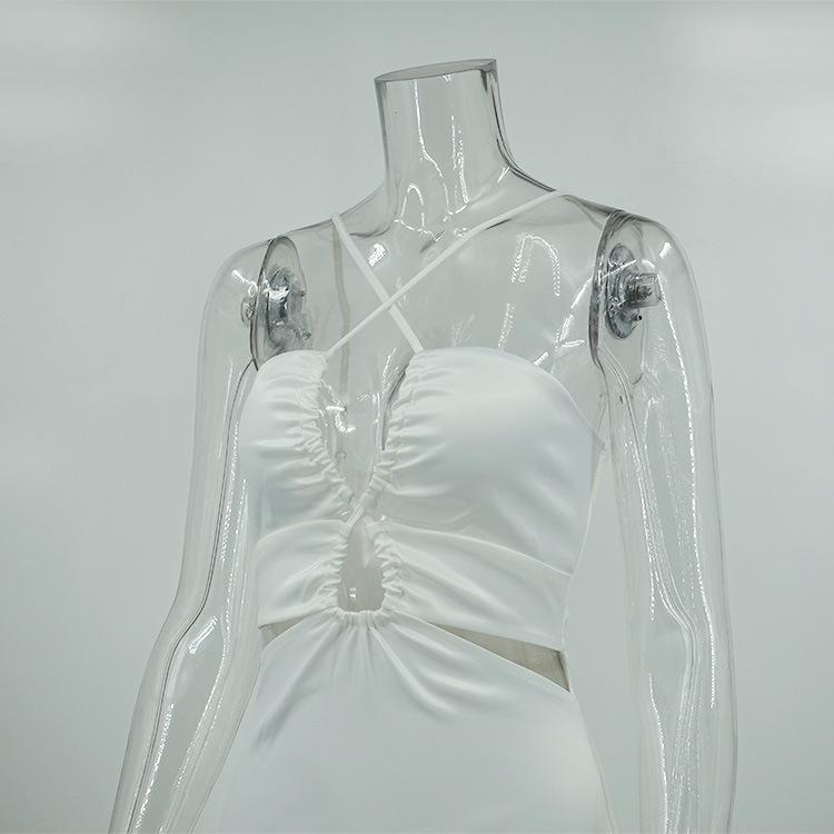 Summer Women's Split Hanging Neck Slim Elegant Dresses
