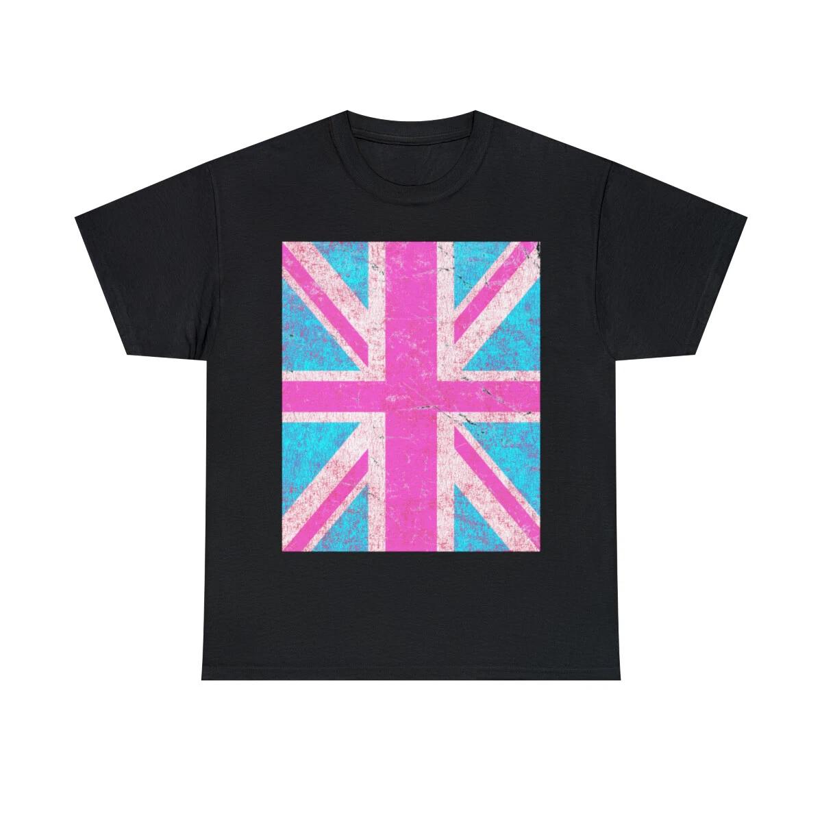 Pink Retro Union Jack Flag Graphic Tee Shirt, S-5XL M