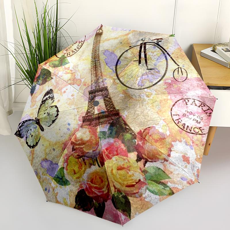 

1PC Eiffel Tower Folding Umbrella Fashion Auto-Open Design 8 Iron Ribs Plastic Handle Foldable Sunshade Perfect Christmas Gifts